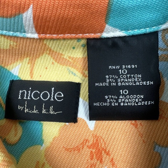 Nicole Miller Floral Button Up‎ Jacket Womens 10 Multi Cotton Denim Long Sleeve - Picture 8 of 9